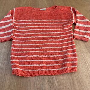Jones New York Sport Coral Striped Sweater Women's L Lightweight Knit Pullover